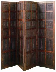 dark oak folding screen with leather hinges by Charles Rohlfs