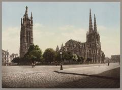 Bordeaux Place Pey-Berland and Cathedral color photochrom print