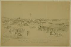 pencil sketch of Army of the Frontier headquarters at Rolla, Missouri