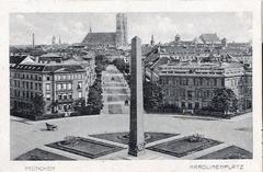 Historic postcard of Karolinenplatz in Munich around 1918