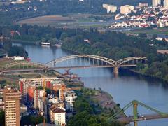 Deutschherrnbrücke bridge viewed from MAIN TOWER in Frankfurt