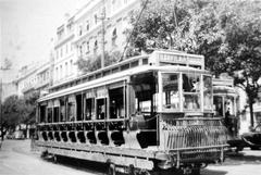 Lisbon tram with historic design on street