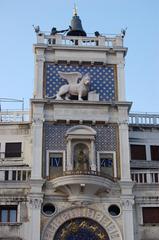 St. Mark's Clocktower in St. Mark's Square, Venice, built in 1496/99, with the Moorish figures striking the hour at the top of the roof