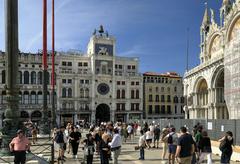 San Marco Clock Tower in shadows, located on the north side of St. Mark's Square