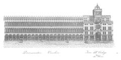 Plate V of Procuratie Vecchie depicting the eastern part of the Procuratie Vecchie at Piazza San Marco with St Mark's Clocktower on the right