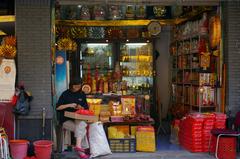 Shop with Buddhist devotional items near the Jade Buddha Temple in Shanghai