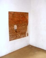 Interior view of Casa do Bandeirante with an exposed section of the taipa de pilão wall