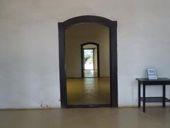 Historic wooden entrance doors of a Bandeirante house