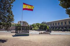 The skyline of Madrid with historical and modern buildings under a blue sky