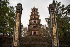 Chùa Thiên Mụ in Huế, Vietnam, with pagoda and greenery