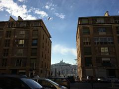 view of Notre-Dame de la Garde Basilica through the Old Port in Marseille