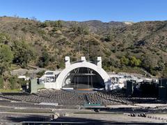 Hollywood Bowl amphitheatre with stage and Hollywood sign in the background