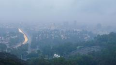 Hollywood in the rain on a foggy day