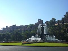 La Alcazaba de Málaga with a fountain in the foreground