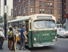 Chicago Transit Authority bus 9281 loading passengers at North Avenue and Clark Street in 1967