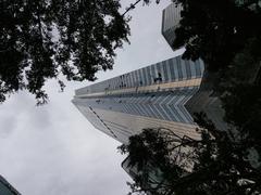 Central Plaza in Wan Chai with shattered windows caused by Typhoon Mangkhut