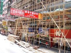 Bamboo scaffolding on a building in Wan Chai, Hong Kong