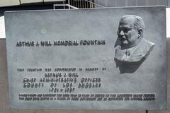 Plaque at Arthur J. Will Memorial Fountain in Grand Park, Downtown Los Angeles