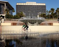 Grand Park Water Fountain with Metro Red Line Train in Civic Center Station, Downtown Los Angeles