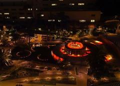 LA Grand Park fountain illuminated with Belgian flag colors