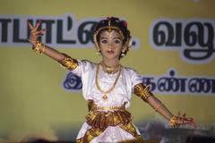 Girl performing Bharatanatyam dance at Pongal Festival in Namakkal