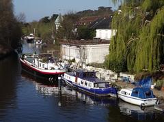 Boats moored above Maidenhead Bridge