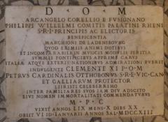 Funerary inscription for Arcangelo Corelli at the Pantheon in Rome