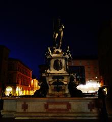 Neptune Fountain at night in Bologna