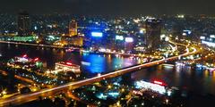 Cairo night skyline with prominent monument