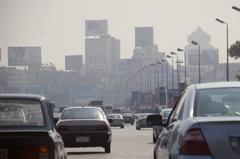 Bridge of 6th October with daytime traffic and significant air pollution