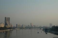 6 October Bridge across the Nile in Cairo with Downtown Cairo on the left