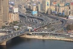 Cairo cityscape view with heavy traffic from Cairo Tower