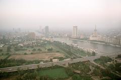 late afternoon view from Cairo Tower of Gezira Island and 6th October Bridge