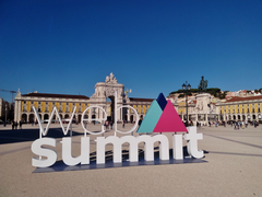 WebSummit sign on the Commerce Square in Lisbon