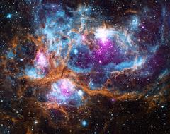 Cosmic Winter Wonderland NGC 6357 with X-ray, infrared and optical data showing star clusters and gas clouds