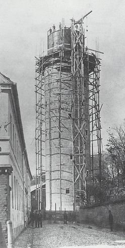 Buddenturm tower in Münster, Germany during reconstruction to water tower from 1878-1880