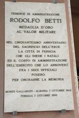 Memorial plaque honoring Lieutenant Rodolfo Betti, gold medalist for military valor, on the 50th anniversary of his sacrifice, located in Monte Gallarate, Albania