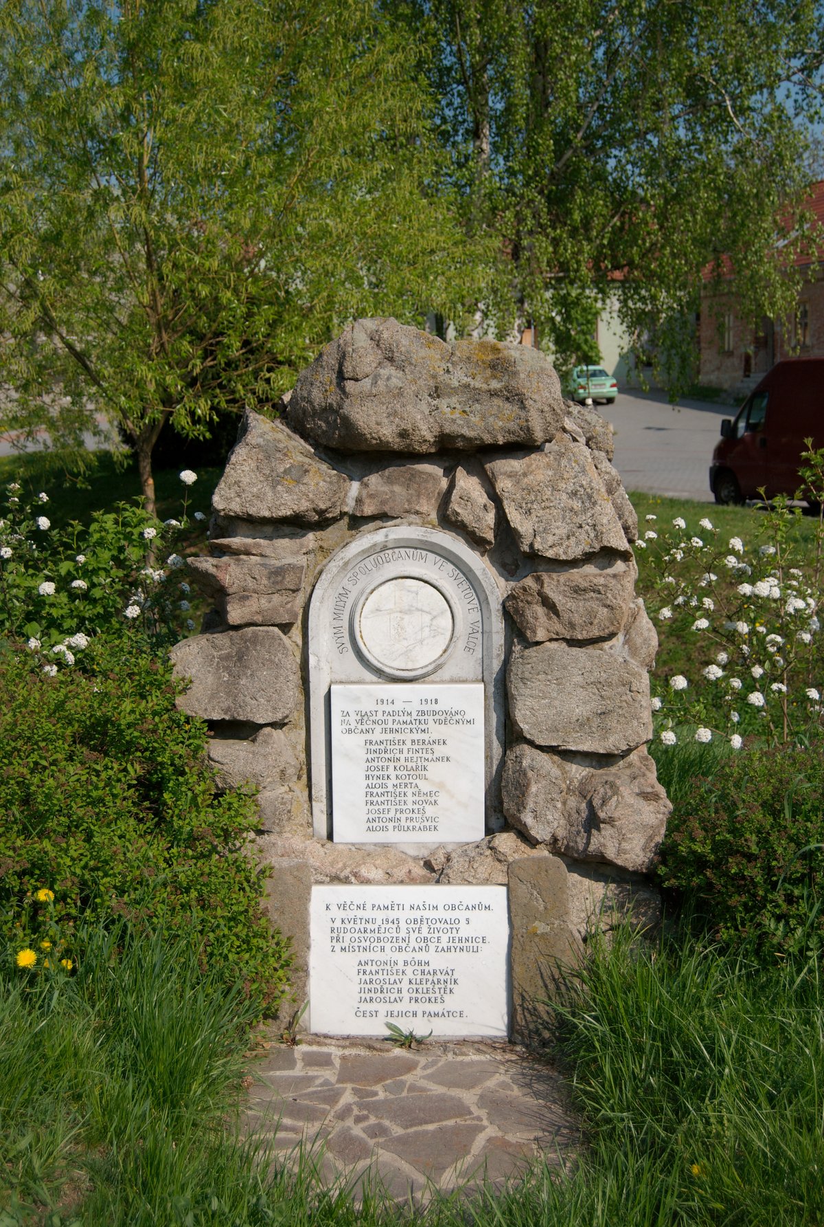 Memorial monument for victims of both World Wars in Brno Jehnice Czech Republic