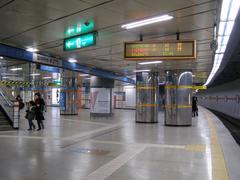 Chungmuro Station platform with train and signage