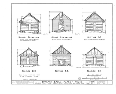 Historical Ephraim Bales Place along Roaring Fork Trail in Gatlinburg, Sevier County, Tennessee, architectural drawing