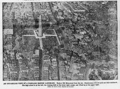 Aerial view of Bunker Hill Monument and surrounding Charlestown area in Boston
