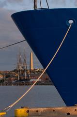 View of Old Ironsides ship across Boston Harbor on August 4, 2011