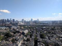 Panoramic view of Boston skyline from the top of the Bunker Hill Monument