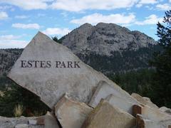 Welcome sign for Estes Park, Colorado on US-36 highway