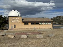 Estes Park Memorial Observatory seen from parking lot in winter