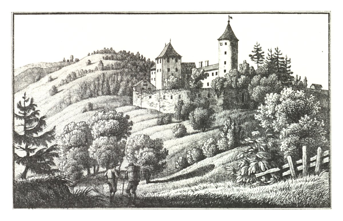Lithograph of Schloss Neu or Deutsch-Landsberg in Marburger Kreis by J. F. Kaiser, from 1825 Views of Styrian Cities, Markets and Castles