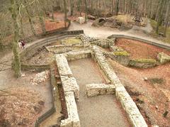 Excavated foundations of Lichtenberg Castle including economic buildings, chapel, and gate tower