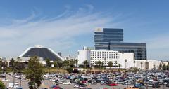 View of Crown Perth casino and hotel from Burswood Train Station with clear sky
