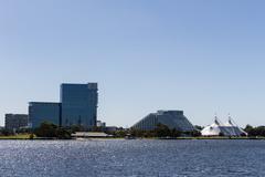 Crown Perth casino and hotel complex viewed from East Perth on a clear day