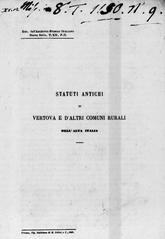 Front page of ancient statutes of Vertova and other rural communes in northern Italy from 1860